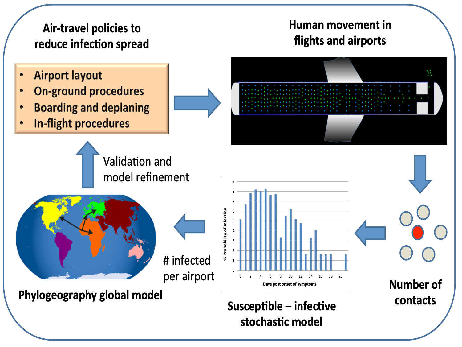 Pedestrian dynamics for directly transmitted diseases