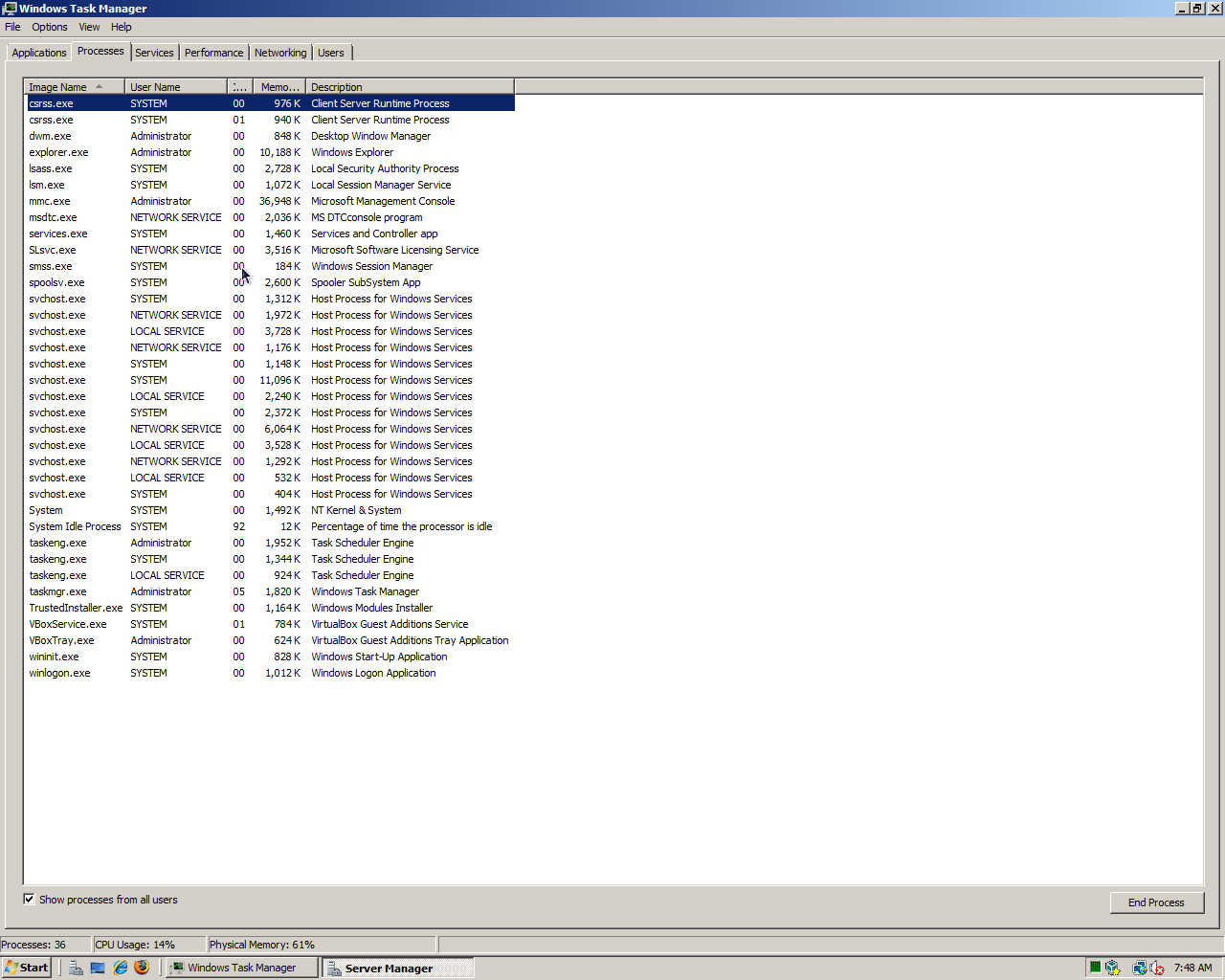 Viewing processes with Task Manager